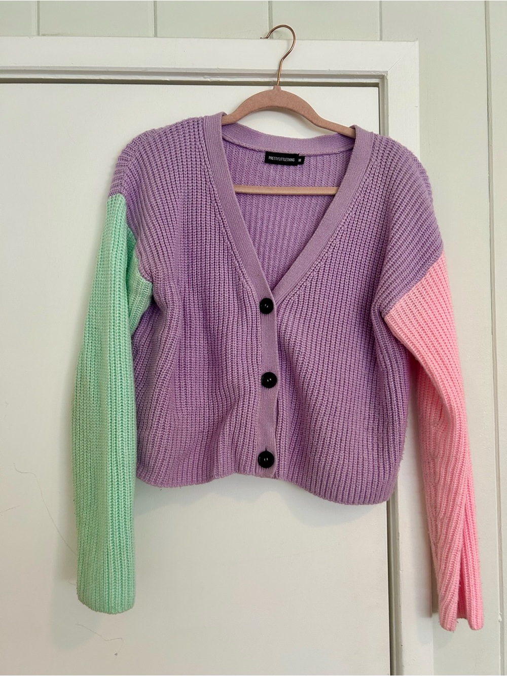 PrettyLittleThing Pastel Colorblock Knit Cardigan - Lavender, Mint & Pink